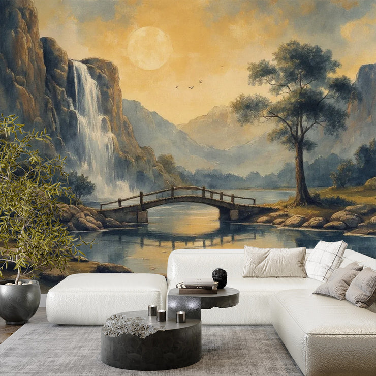 Stunning Waterfall Landscape Wall Mural - Nature Art for Living Room Decor - Wallmotif.com