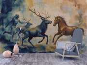 Mythical Stag & Horse Watercolor Wall Mural - Enchanting Forest Spirit Accent Wall Decor - Wallmotif.com
