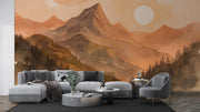 Warm Mountain Sunset Wall Mural - Cozy Nature Decor - Wallmotif.com