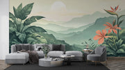 Mountain Landscape Tropical Leaves Wall Mural - Wallmotif.com