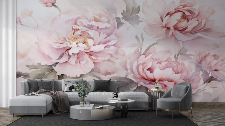 Pink Peony Flowers Wall Mural - Watercolor Floral Wallpaper - Wallmotif.com