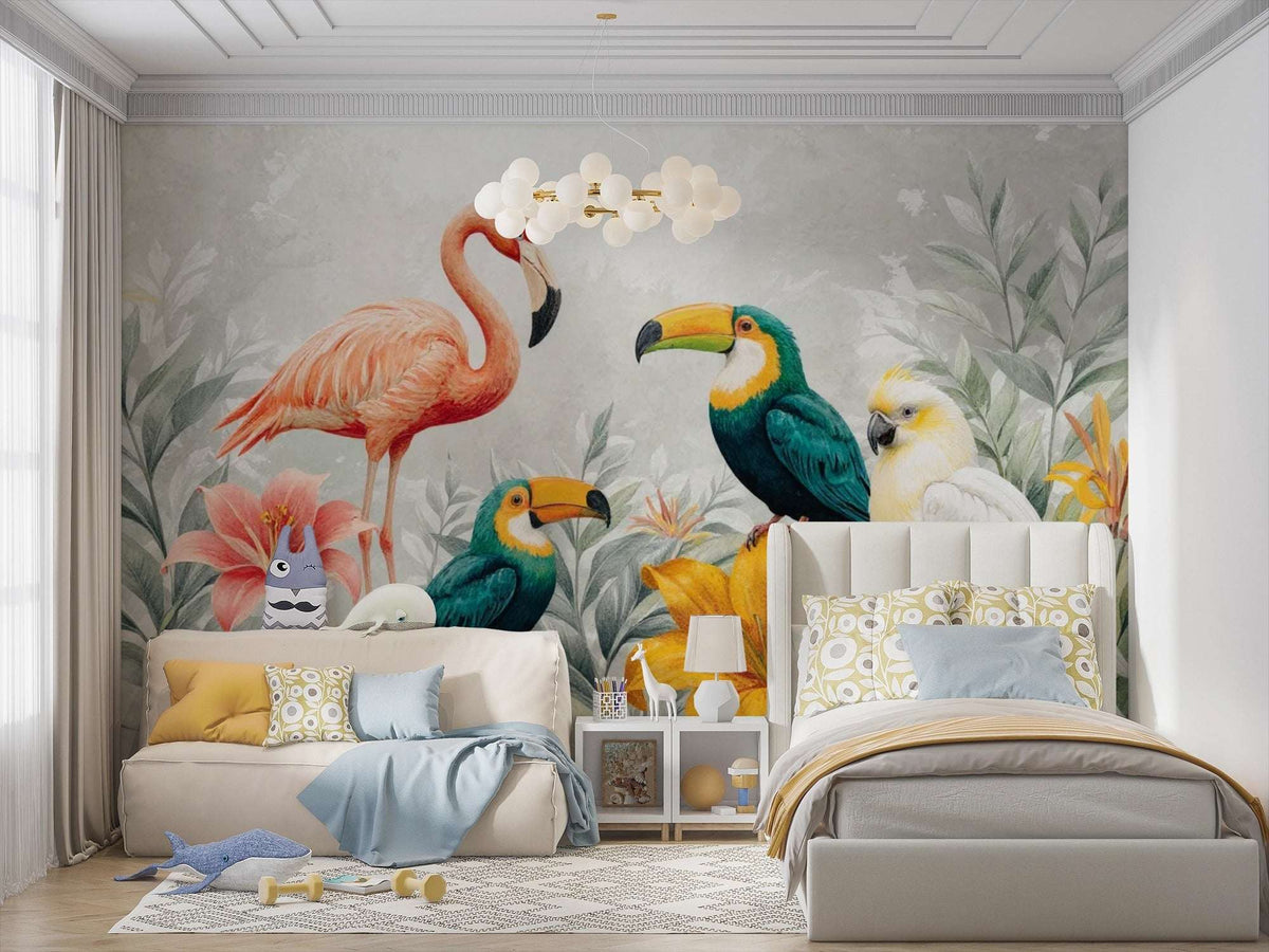 Jungle Birds Wallpaper Mural for Nursery and Kids Rooms