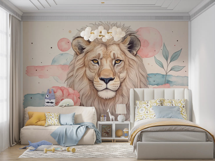Wallpaper Majestic Lion Watercolor Wall Mural - Wallmotif.com