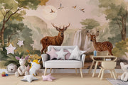 Enchanted Forest Deer Wallpaper Mural - Custom Nursery Wall Decor - Wallmotif.com