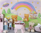 Teddy Bear Adventure Wall Mural - Peel and Stick Wallpaper for Nursery & Kids Room Decor
