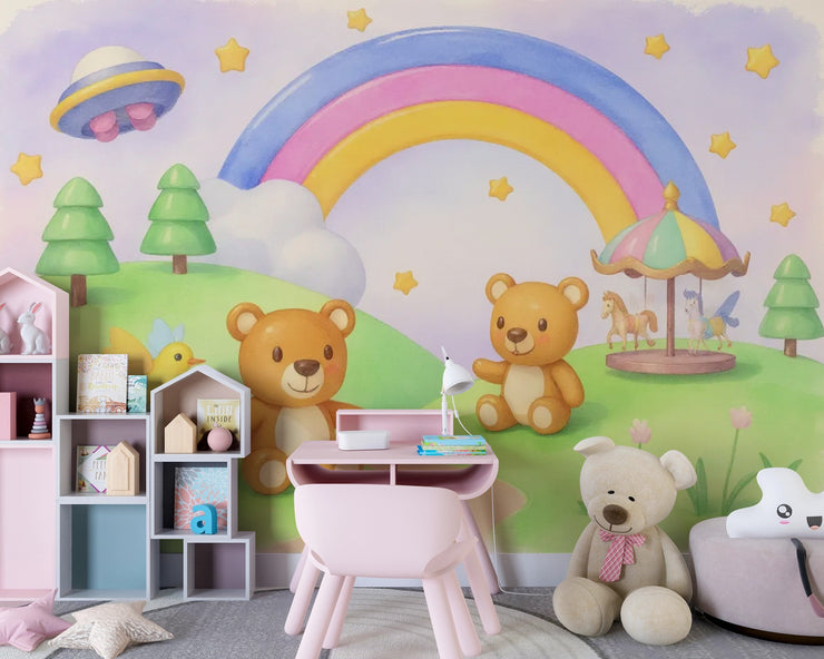 Teddy Bear Adventure Wall Mural - Peel and Stick Wallpaper for Nursery & Kids Room Decor - Wallmotif.com