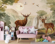 Enchanted Forest Deer Wallpaper Mural - Custom Nursery Wall Decor - Wallmotif.com