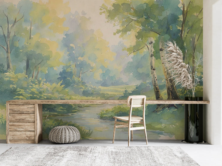 Serene Forest Stream Wall Mural - Nature Inspired Decor - Wallmotif.com