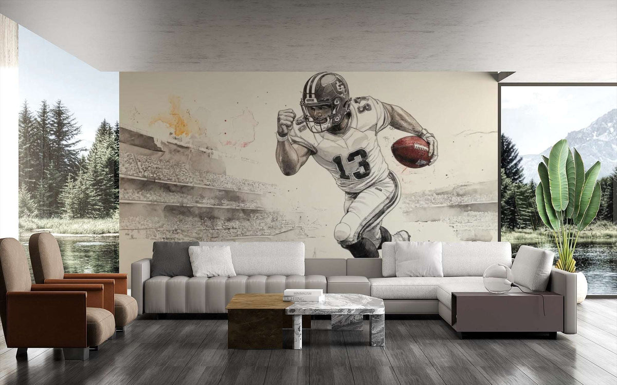 Dynamic Football Player Wall Mural - Sports Living Room Decor