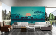 African Savanna Sunset Wall Mural Safari Animals Wallpaper - Wallmotif.com