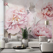 Pink Peony Flowers Wall Mural - Watercolor Floral Wallpaper - Wallmotif.com