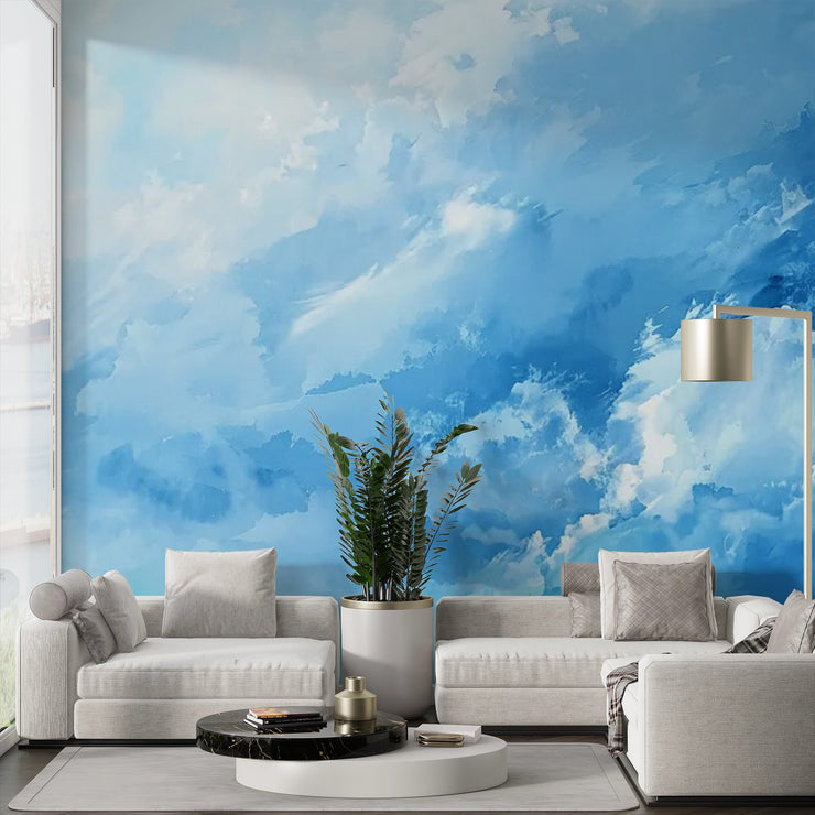 Blue Sky Clouds Wall Mural - Watercolor Sky Wallpaper - Wallmotif.com