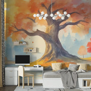 Watercolor Autumn Tree Wall Mural - Large Autumn Tree Mural Wallpaper - Wallmotif.com