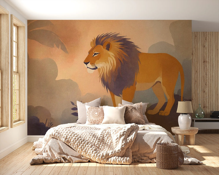 Lion King Mural Wallpaper - Watercolor Lion Wall Mural - Wallmotif.com