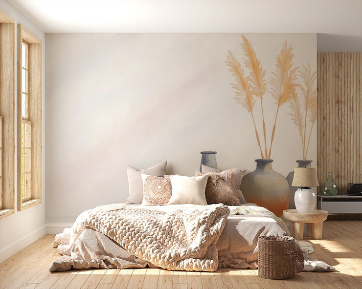 Elegant Pampas Grass Wall Mural - Modern Bedroom Decor - Wallmotif.com