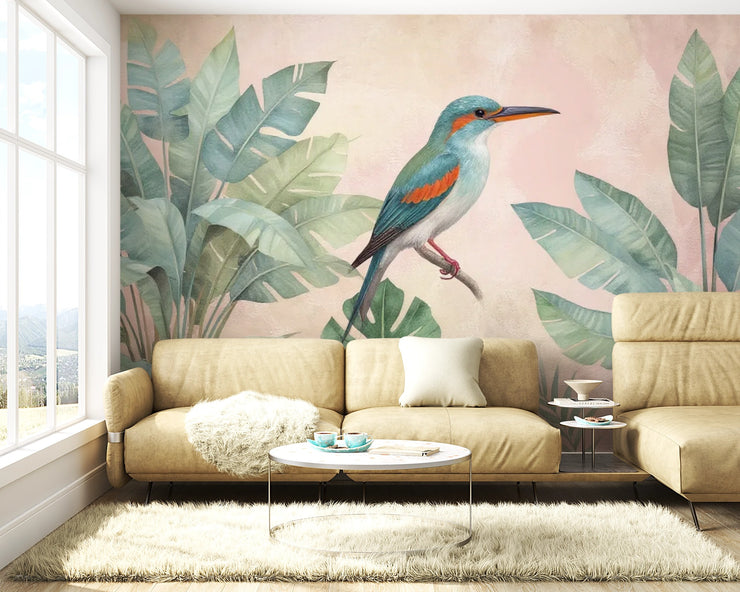 Tropical Bird and Leaf Wall Mural - Vibrant Home Decor - Wallmotif.com