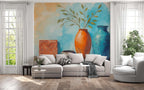Vibrant Vase and Pampas Grass Wall Mural - Modern Home Decor