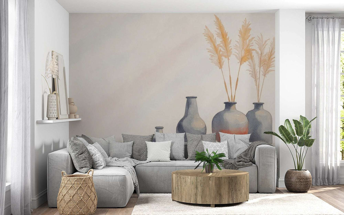Elegant Pampas Grass Wall Mural - Modern Bedroom Decor
