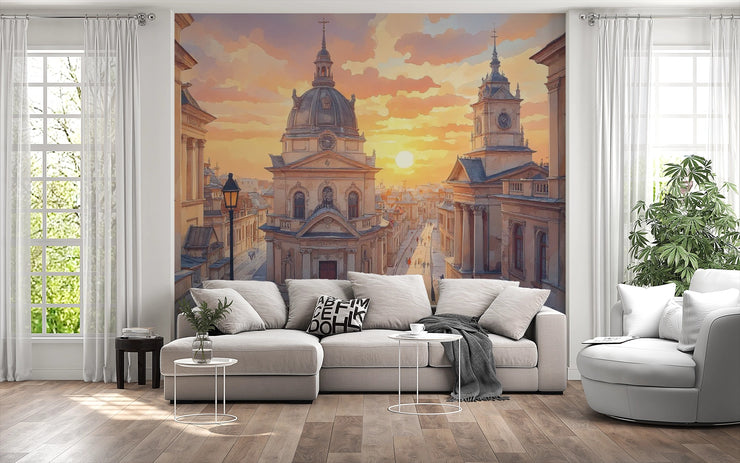 Sunset European Cityscape Wall Mural - Elegant Home Decor - Wallmotif.com