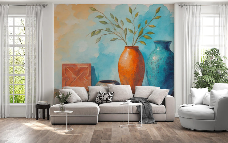 Vibrant Vase and Pampas Grass Wall Mural - Modern Home Decor - Wallmotif.com