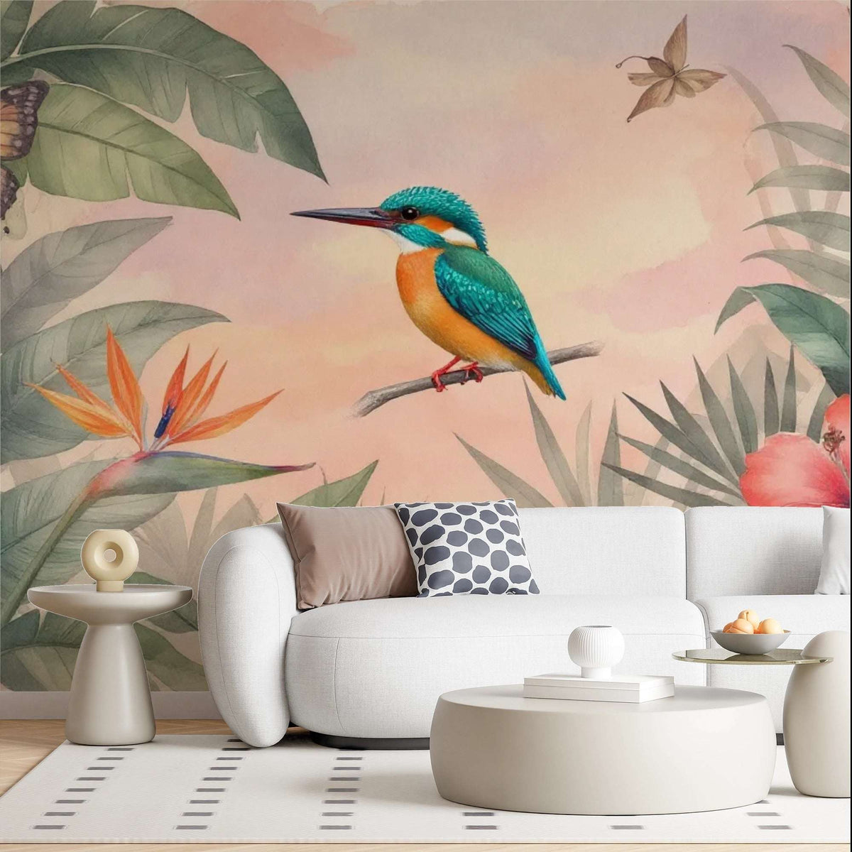 Serene Kingfisher & Tropical Leaf Wall Mural
