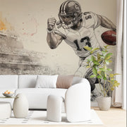 Dynamic Football Player Wall Mural - Sports Living Room Decor - Wallmotif.com