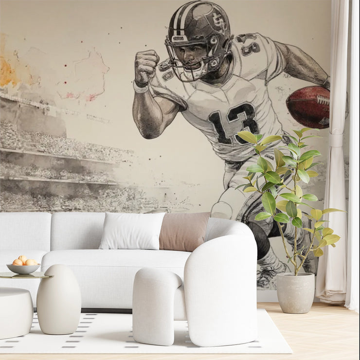 Dynamic Football Player Wall Mural - Sports Living Room Decor - Wallmotif.com