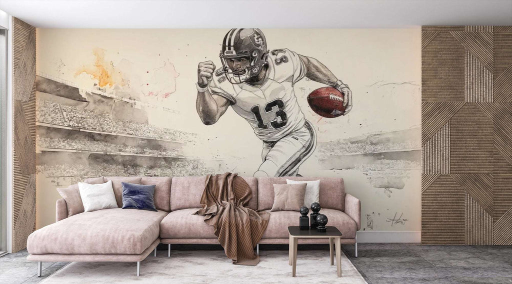 Dynamic Football Player Wall Mural - Sports Living Room Decor