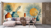 Abstract Bohemian Wall Mural - Serene Face & Sun Art Wallpaper - Wallmotif.com