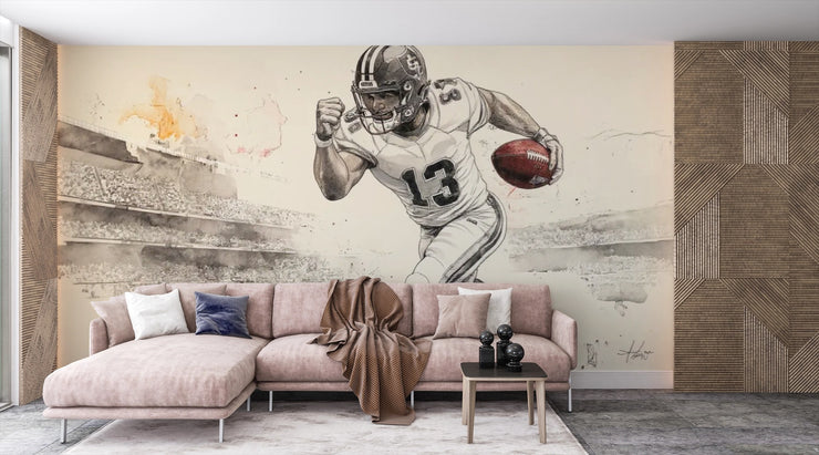 Dynamic Football Player Wall Mural - Sports Living Room Decor - Wallmotif.com