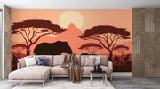 African Sunset Elephant Mural Wallpaper - Safari Wall Decor for Living Room - Wallmotif.com