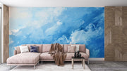 Blue Sky Clouds Wall Mural - Watercolor Sky Wallpaper - Wallmotif.com