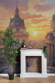 Sunset European Cityscape Wall Mural - Elegant Home Decor - Wallmotif.com