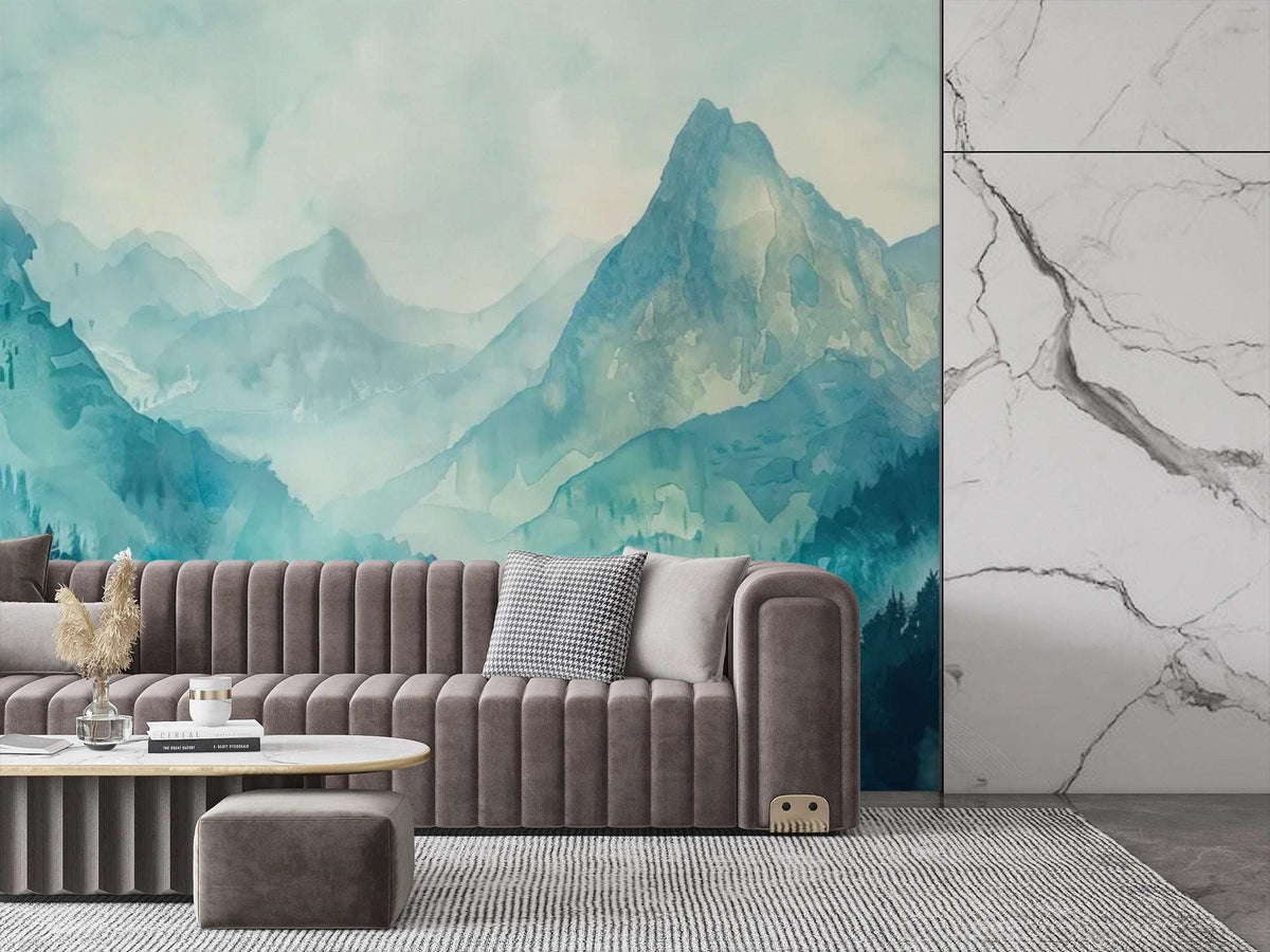 Misty Mountain Landscape Wall Mural - Serene Nature Decor