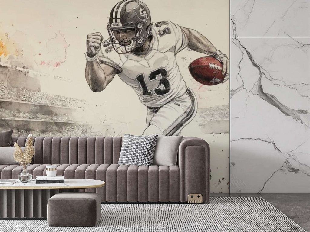 Dynamic Football Player Wall Mural - Sports Living Room Decor