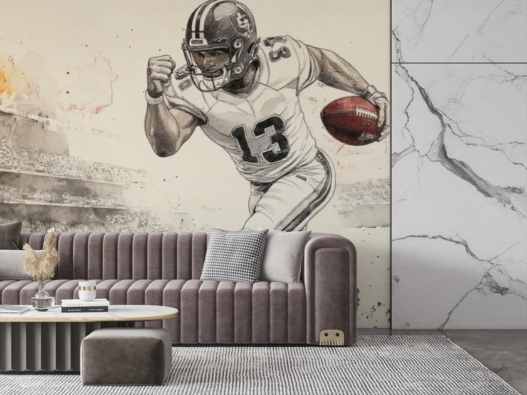 Dynamic Football Player Wall Mural - Sports Living Room Decor - Wallmotif.com