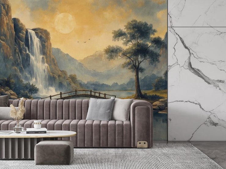 Stunning Waterfall Landscape Wall Mural - Nature Art for Living Room Decor - Wallmotif.com