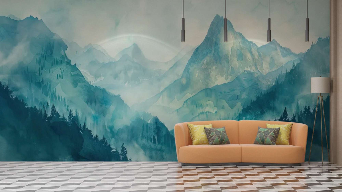 Misty Mountain Landscape Wall Mural - Serene Nature Decor