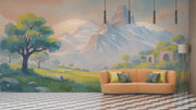 Pastel Mountain Landscape Wall Mural - Watercolor Alpine Scenery Wallpaper - Wallmotif.com