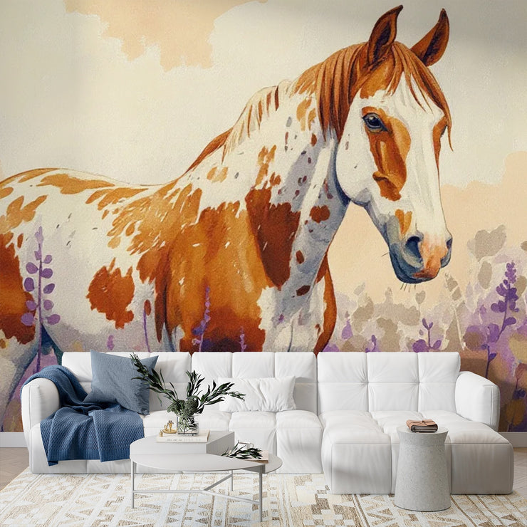 Watercolor Horse Mural Wallpaper - Farmhouse Style Horse Mural - Wallmotif.com