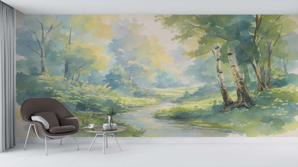 Serene Forest Stream Wall Mural - Nature Inspired Decor
