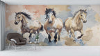 Wild Horses Watercolor Mural Wallpaper - Rustic Ranch Horse Themed Wallpaper