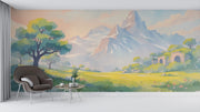 Pastel Mountain Landscape Wall Mural - Watercolor Alpine Scenery Wallpaper - Wallmotif.com