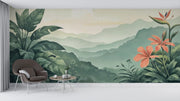 Mountain Landscape Tropical Leaves Wall Mural - Wallmotif.com
