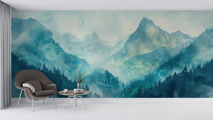 Misty Mountain Landscape Wall Mural - Serene Nature Decor - Wallmotif.com