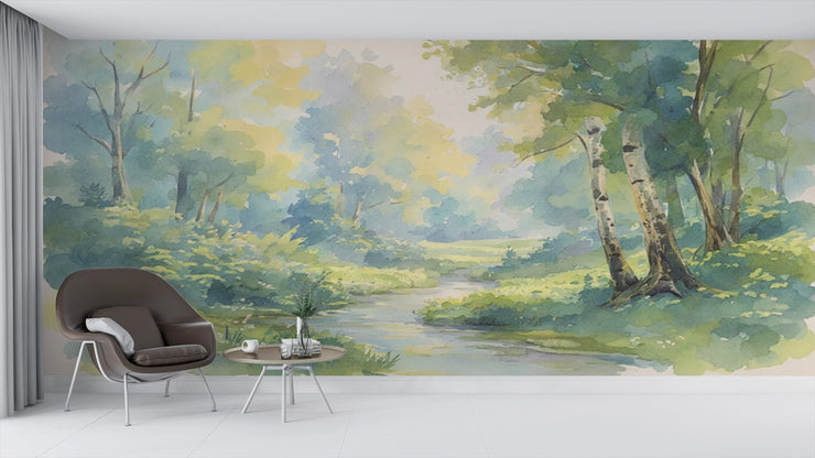 Serene Forest Stream Wall Mural - Nature Inspired Decor - Wallmotif.com