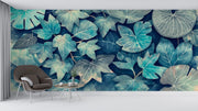 Moody Indigo & Teal Botanical Leaf Wall Mural - Abstract Art Wallpaper for Accent Wall - Wallmotif.com