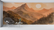 Warm Mountain Sunset Wall Mural - Cozy Nature Decor - Wallmotif.com