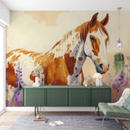 Watercolor Horse Mural Wallpaper - Farmhouse Style Horse Mural