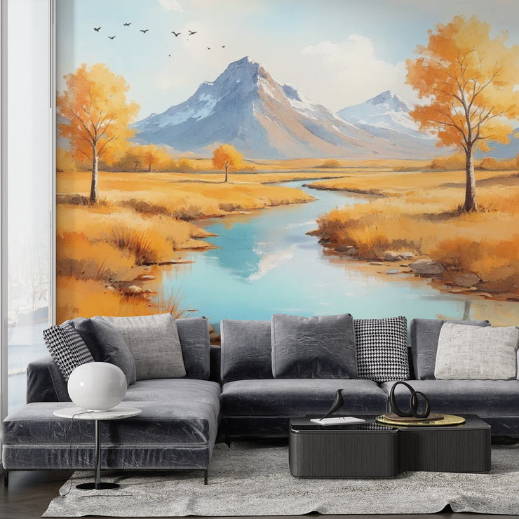 Autumn Mountain Landscape Wall Mural - Nature Inspired Decor - Wallmotif.com